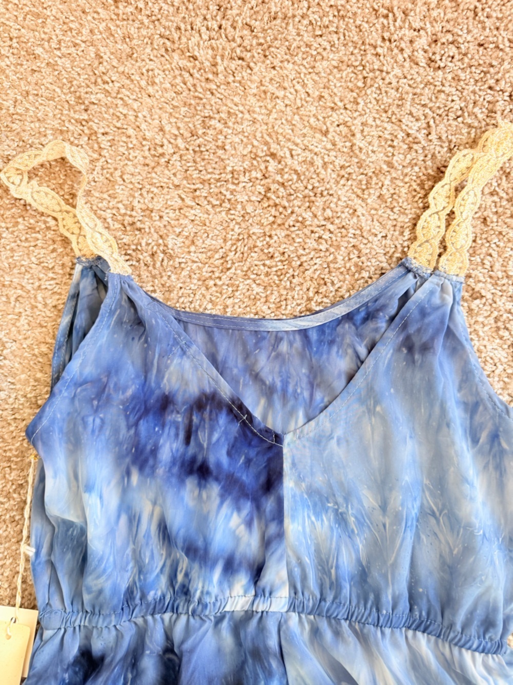 Saltwater Luxe Tie Dye Romper Boho Festival Elastic Waist Lace Straps Small NWT - Picture 6 of 9